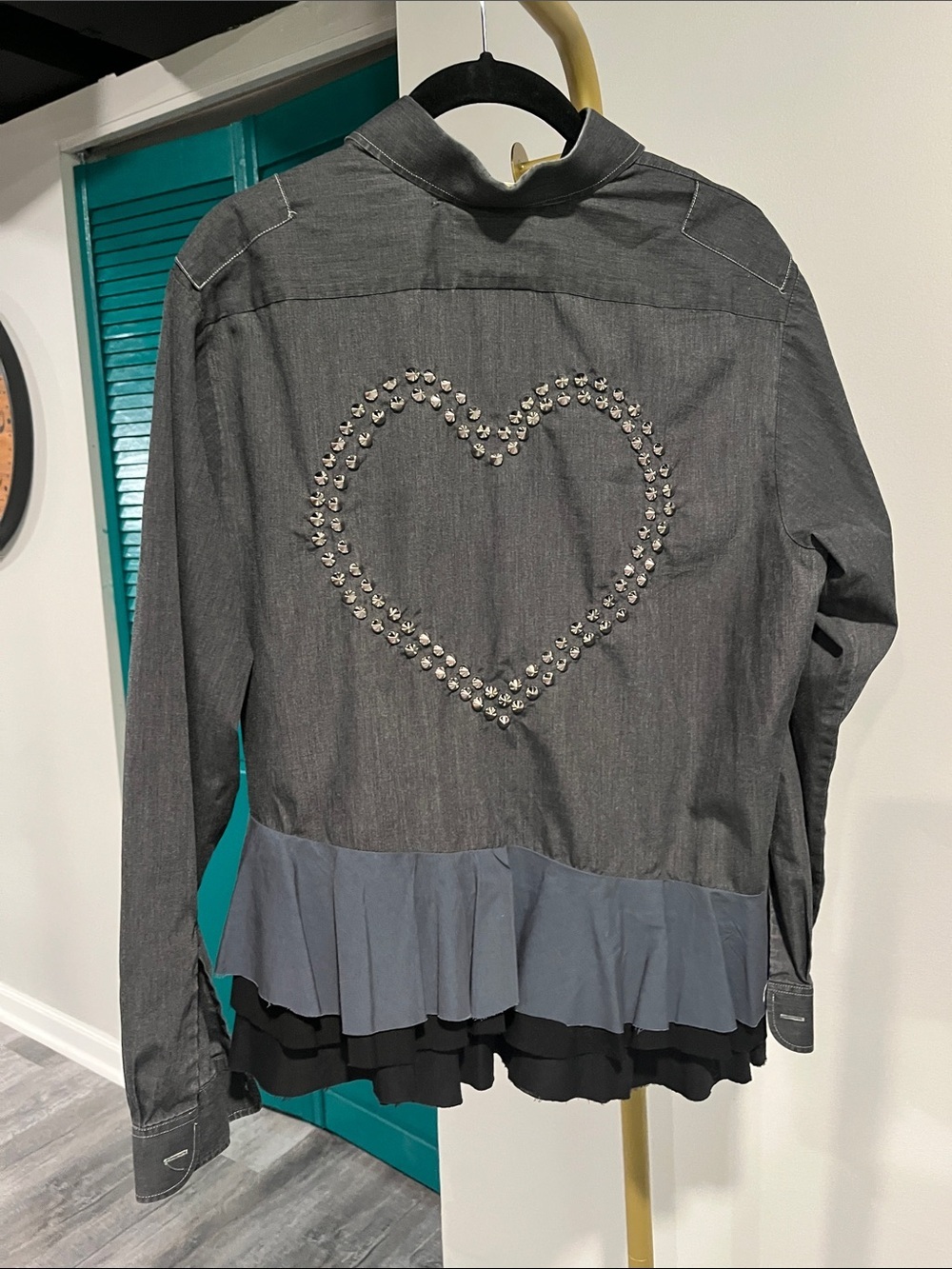 FREE PEOPLE Tricia Fix Top/Jacket • Rare Sold-Out Studded Heart Ruffle Button-Up - Picture 3 of 8